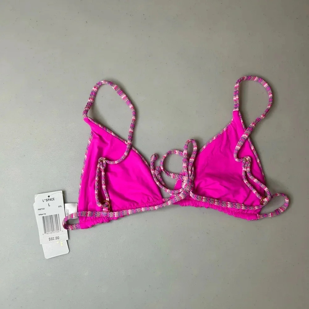 L*Space Brittany Triangle Bikini Top in Electric Pique Stripe Size Large NWT - Picture 4 of 4